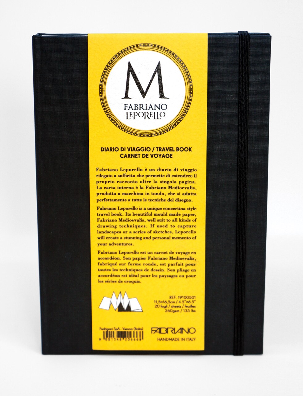 Fabriano Leporello Travel Book, Accordion-Bound, 260 gsm, 20 Sheets, 4.5" x 6.5"